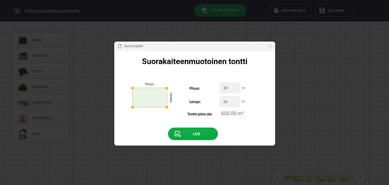 Määritä tontin koko