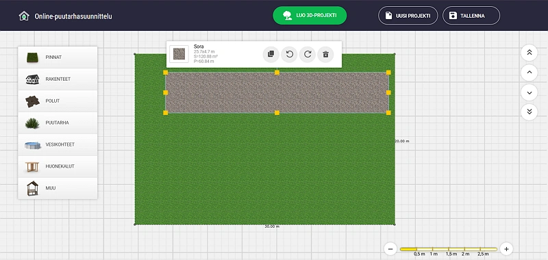 Visualisoi alueasetukset pihasuunnitteluohjelmassa